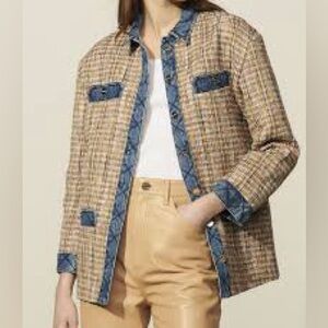 Sandro Christine tweed jacket with denim trim